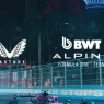 Castore and BWT Alpine F1 Team logos over an Alpine Formula 1 car