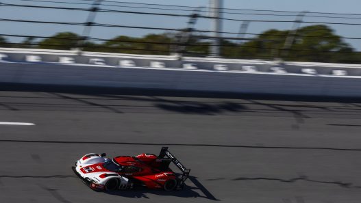 A Porsche prototype on the banking at Daytona International Speedway