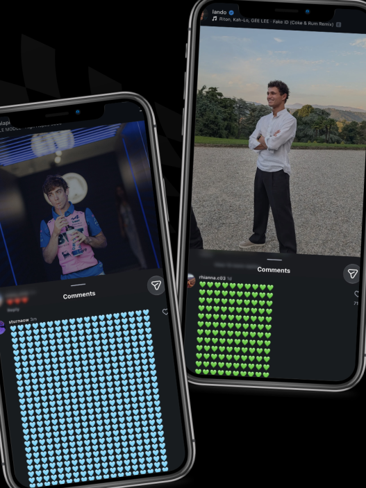 Two phones showing fan posts on social media after the Azerbaijan Grand Prix