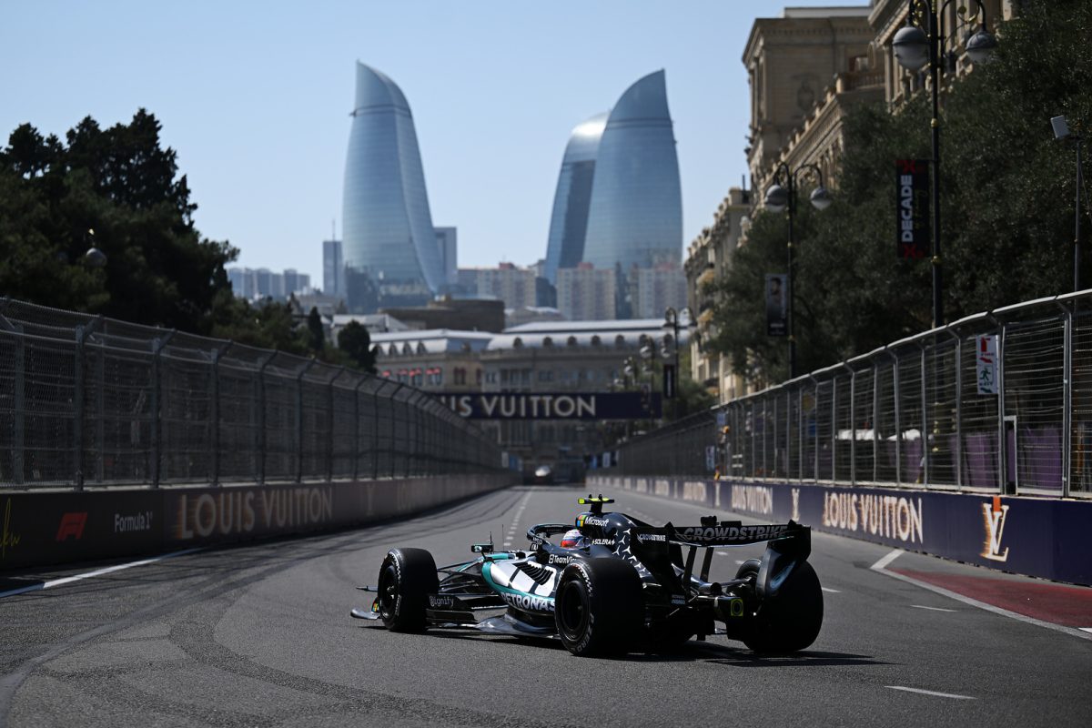 Kimi Antonelli on track in his Mercedes at the Baku City Circuit
