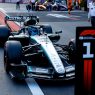 George Russell's Mercedes parked behind the pole position board after qualifying in Baku