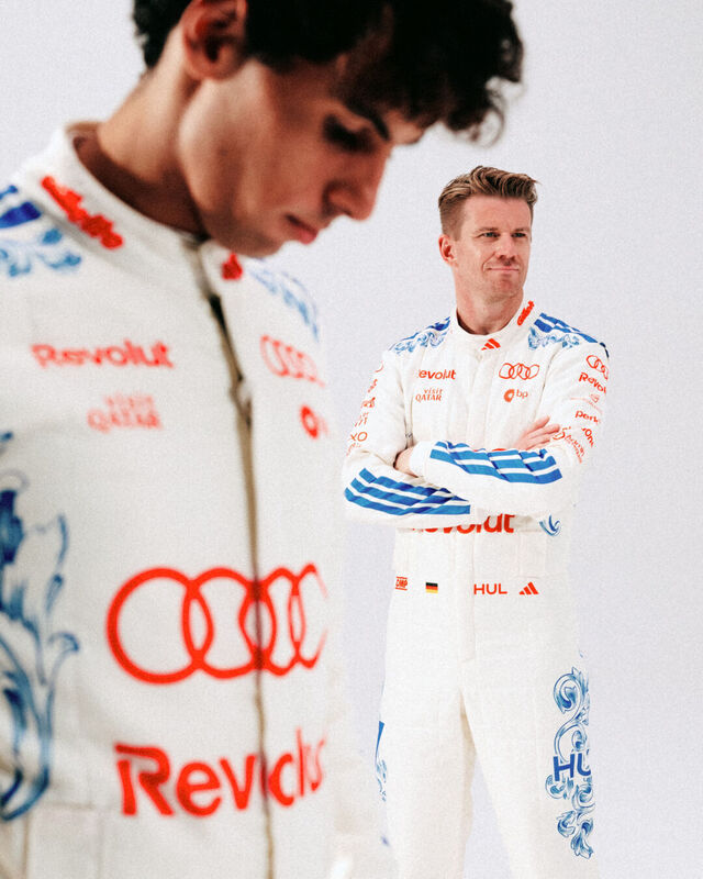 Nico Hülkenberg and Gabriel Bortoleto in their Singapore race suits