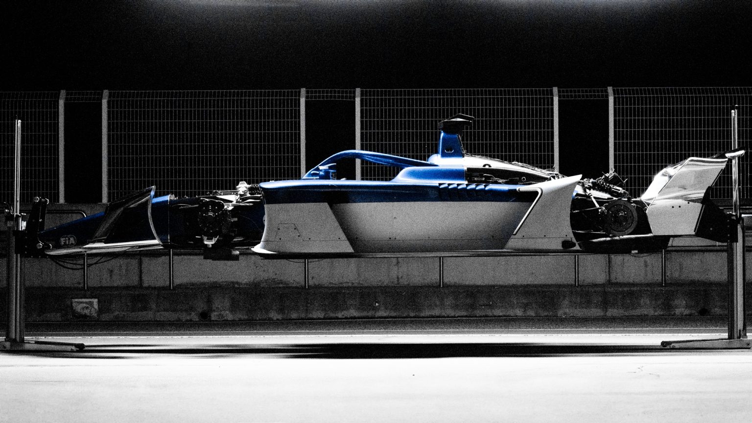 Side profile of the Formula E GEN4 car on stands