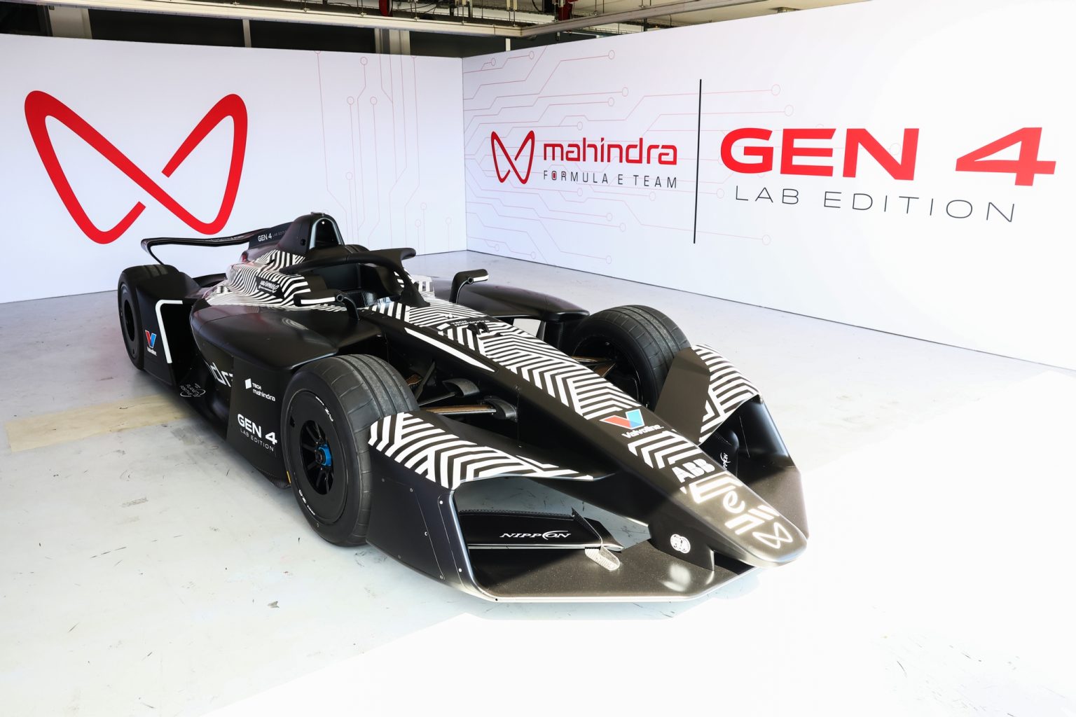 The Mahindra GEN4 Lab Edition in the garage at the GEN4 launch at Circuit Paul Ricard