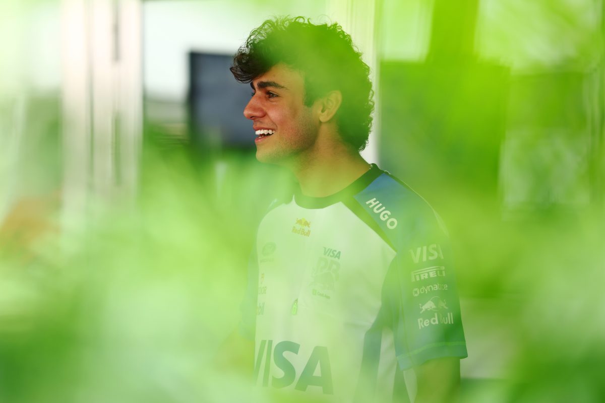 Arvid Lindblad smiling in the paddock in Singapore