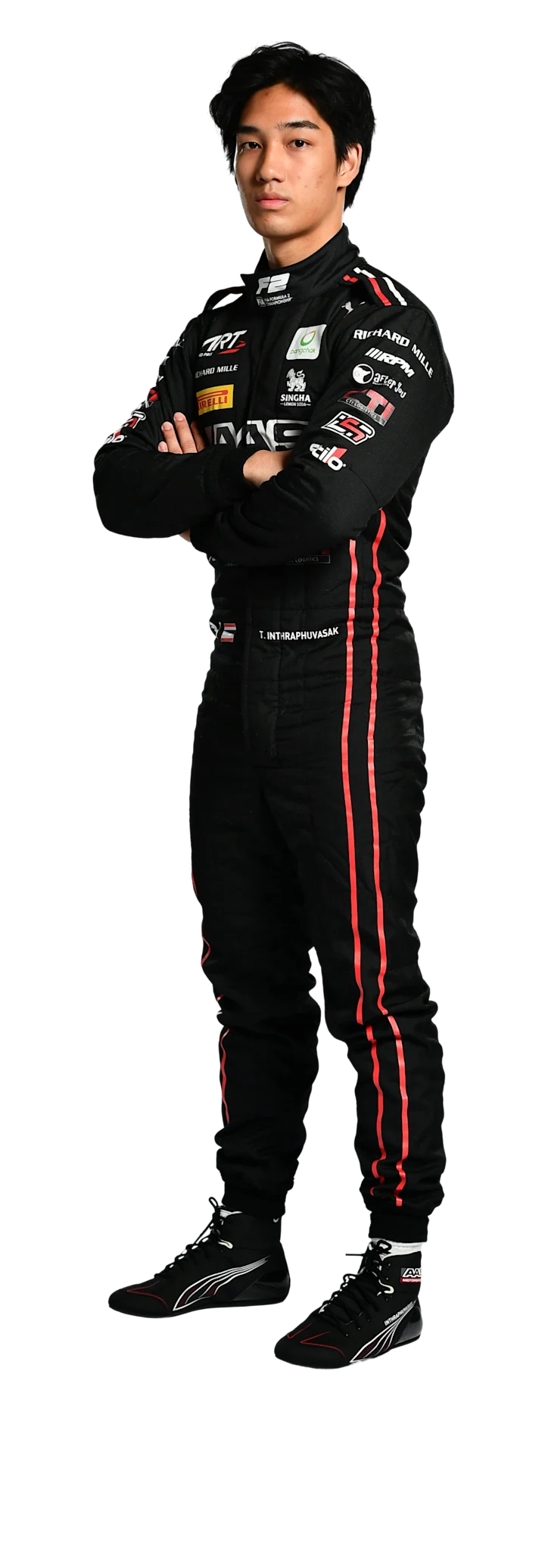 Tasanapol Inthraphuvasak in his race suit, arms folded